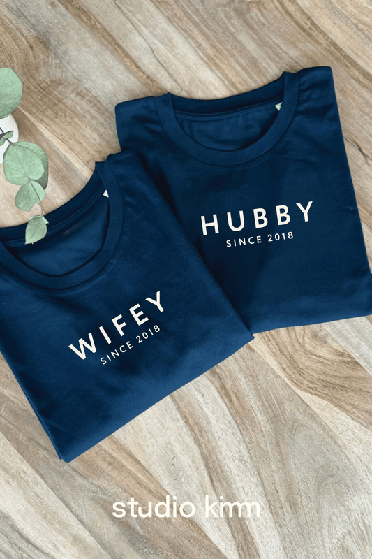 T-shirt, gepersonaliseerd, wifey en hubby met jaartal